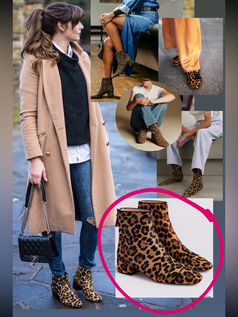 Brand New! calf hair leather Leopard Print Ankle Zip mod cap toe